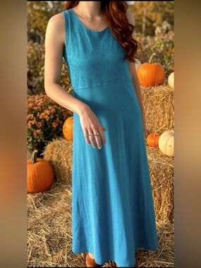 Vintage 90s Turquoise Cotton Maxi Dress & its Bolero • Embroidered • Early Fall